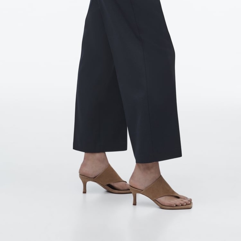 Zara Sandy Brown Toe Post Heeled Suede Leather Sandals - Picture 2 of 12